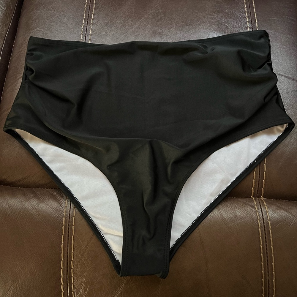 NEW Black High Waisted Swim Bottoms, size XL
